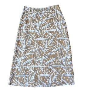 Robert Kitchen Canada‎ Linen Skirt Womens 6 Brown White Leaf Print Lined